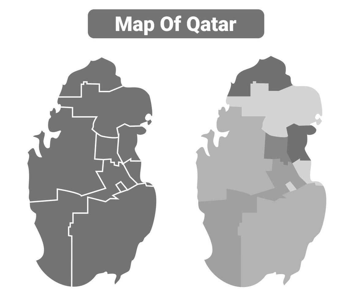 Greyscale Qatar political map with borders of region illustration set vector