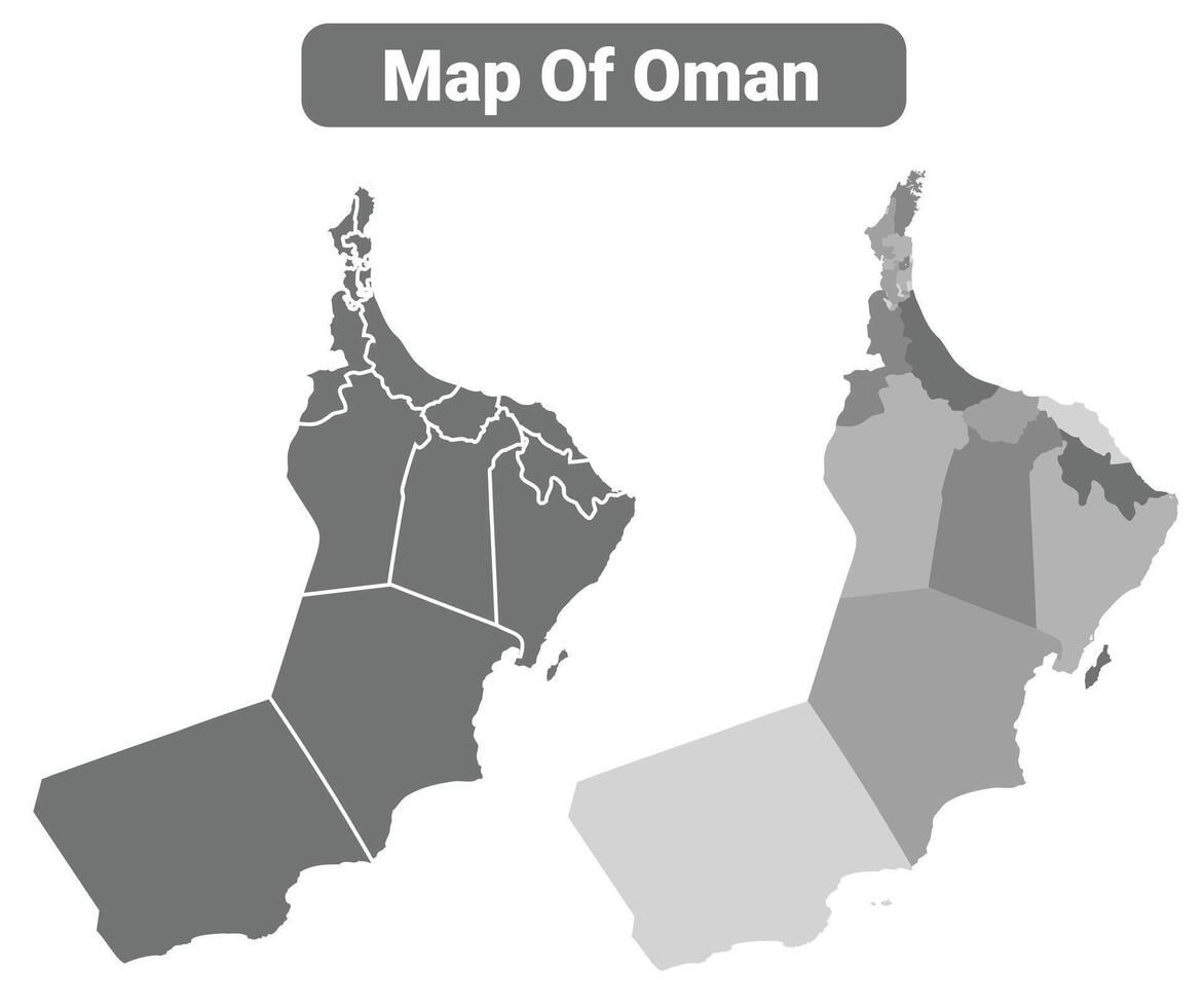 Greyscale Oman political map with borders of region illustration set vector