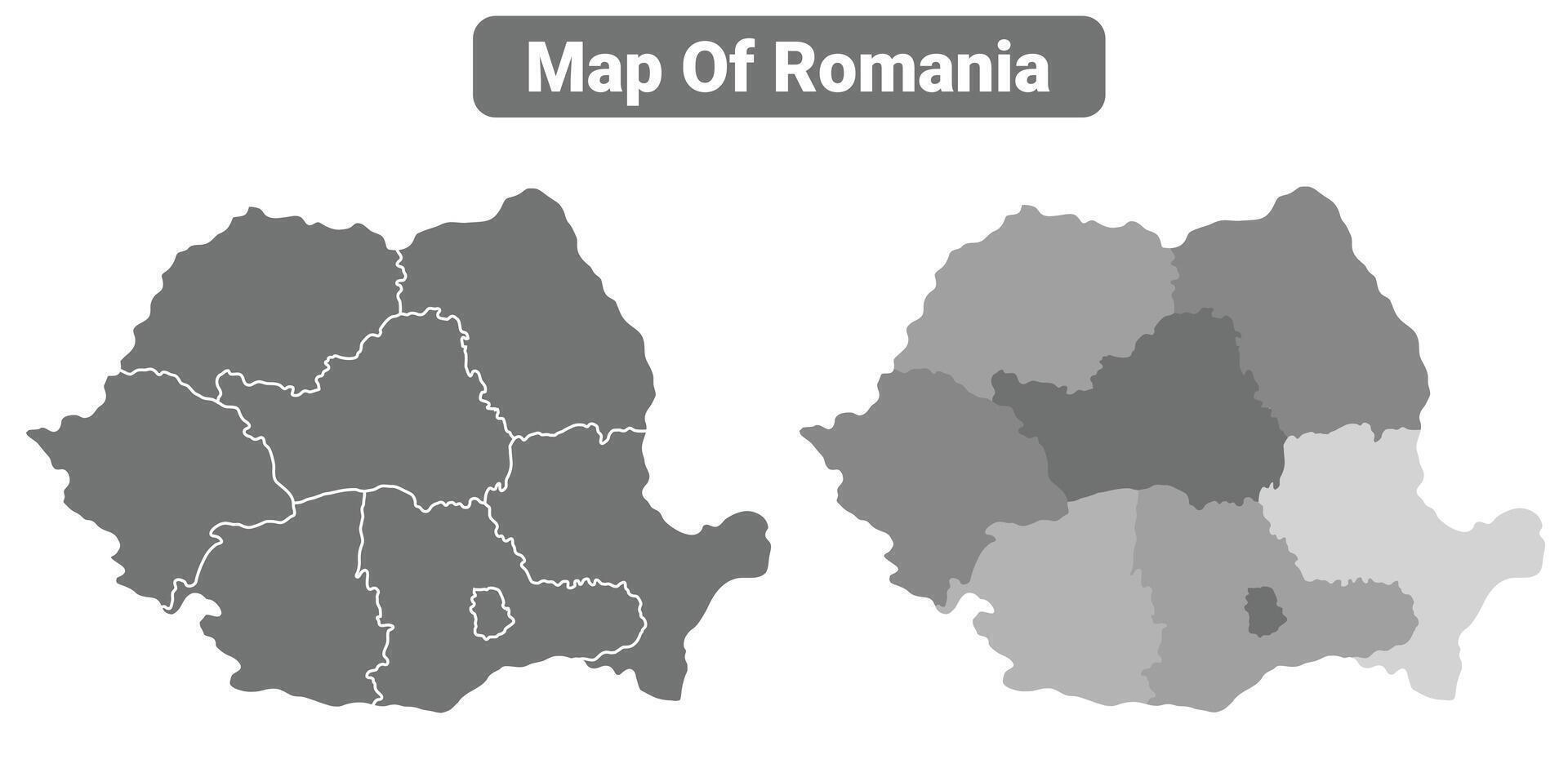 Greyscale Romania political map with borders of region illustration set vector