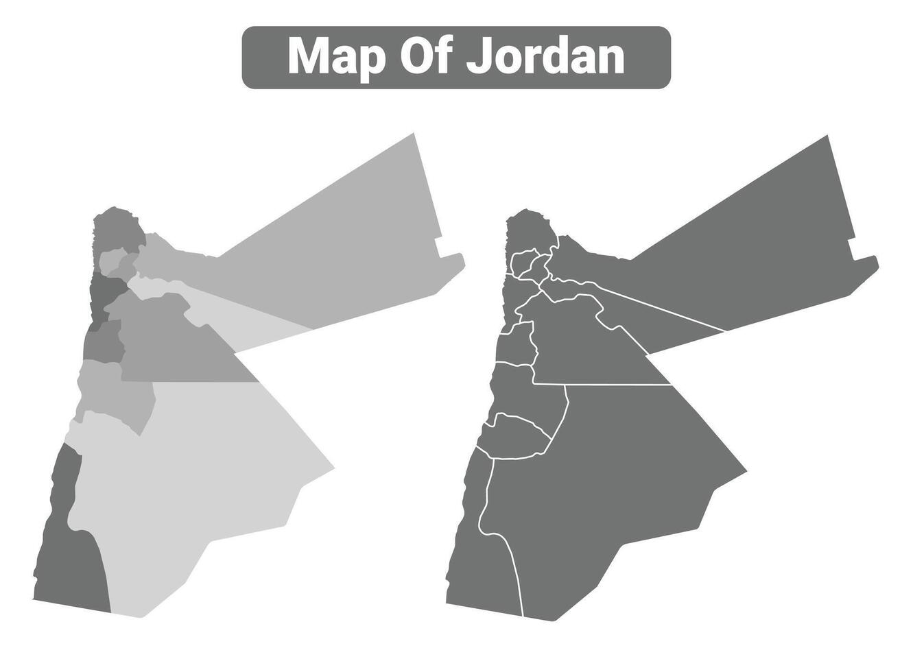 Greyscale Jordan political map with borders of region illustration set vector