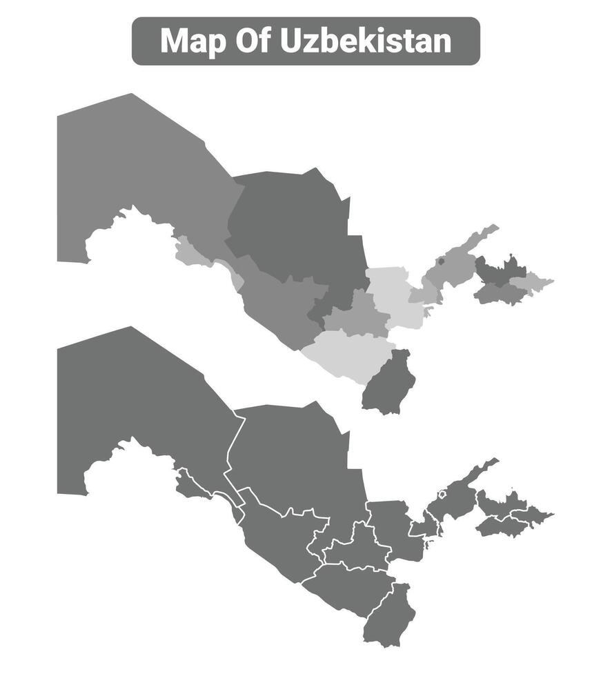 Greyscale Uzbekistan political map with borders of region illustration set vector