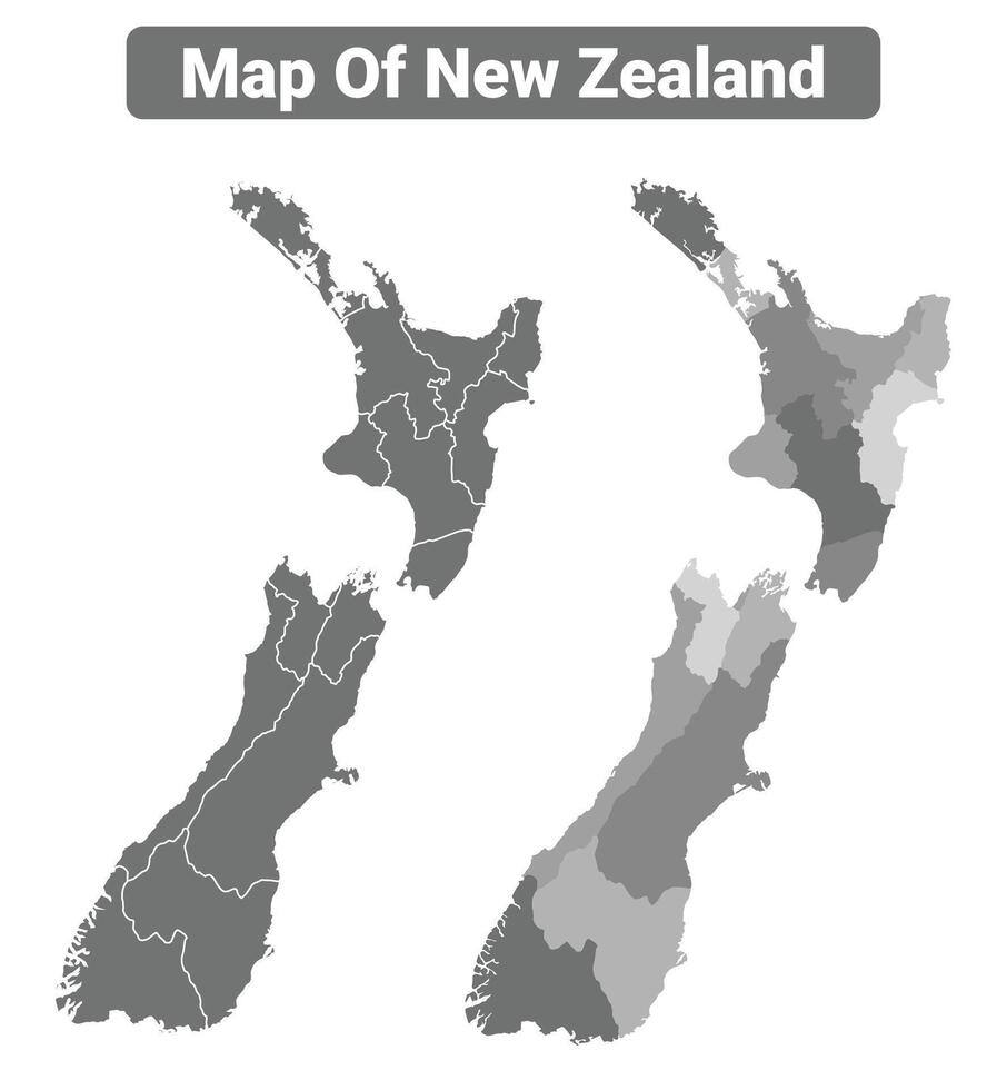 Greyscale New Zealand Political Map With Borders Of Region Illustration Greyscale New Zealand Political Map With Borders Of Region Illustration Set Free Vector