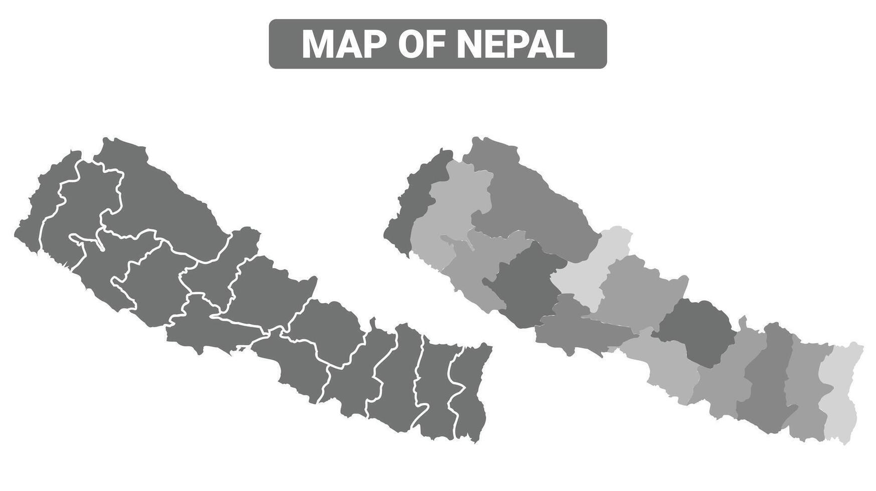 Greyscale Nepal political map with borders of region illustration set vector