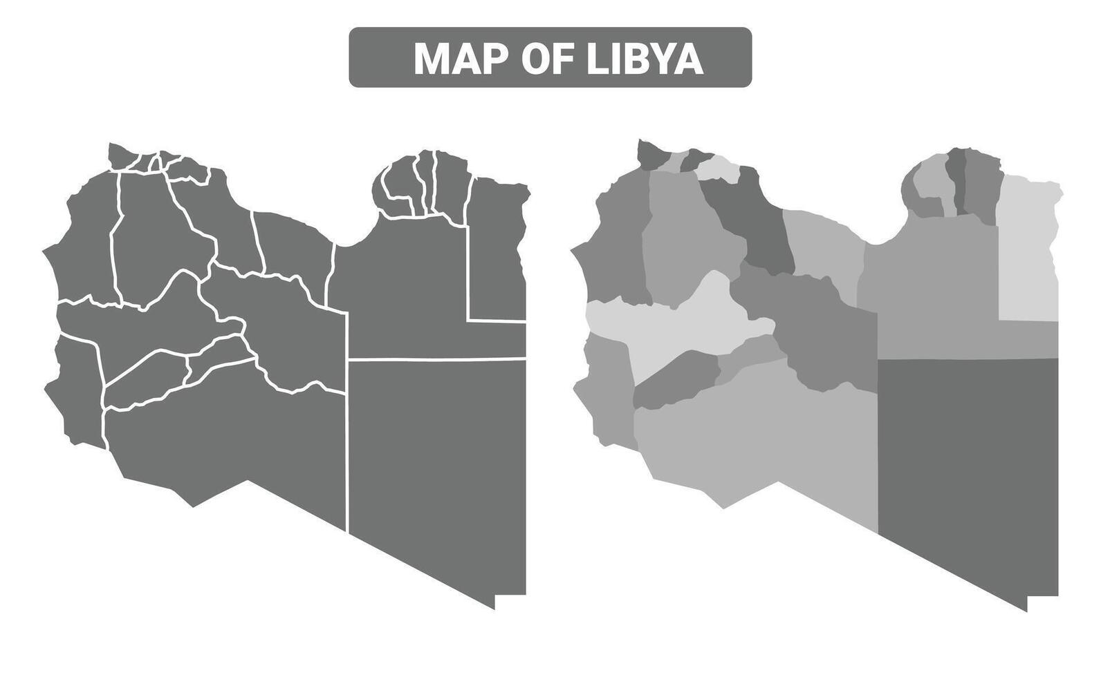 Greyscale Libya political map with borders of region illustration set vector