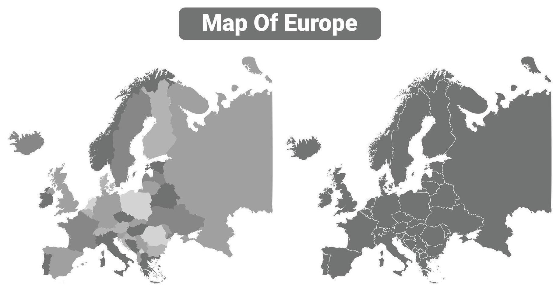 Greyscale Europe political map with borders of region illustration set vector