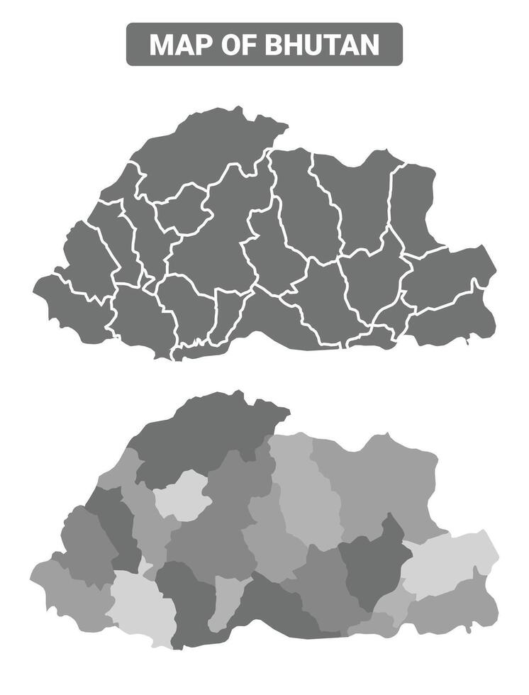 Greyscale Bhutan political map with borders of region illustration set vector