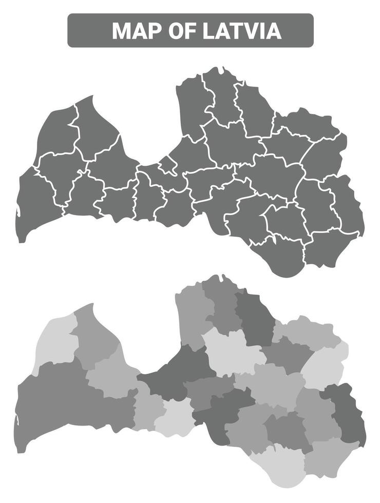 Greyscale Latvia political map with borders of region illustration set vector