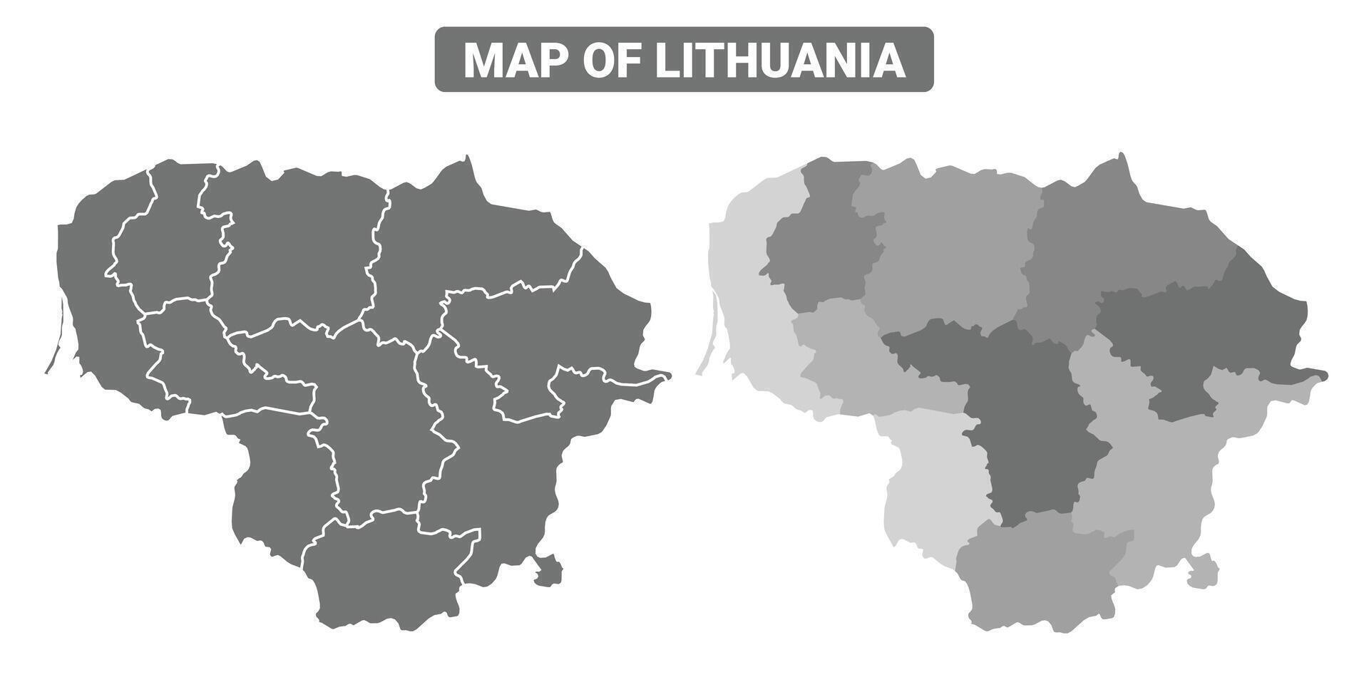 Greyscale Lithuania political map with borders of region illustration set vector
