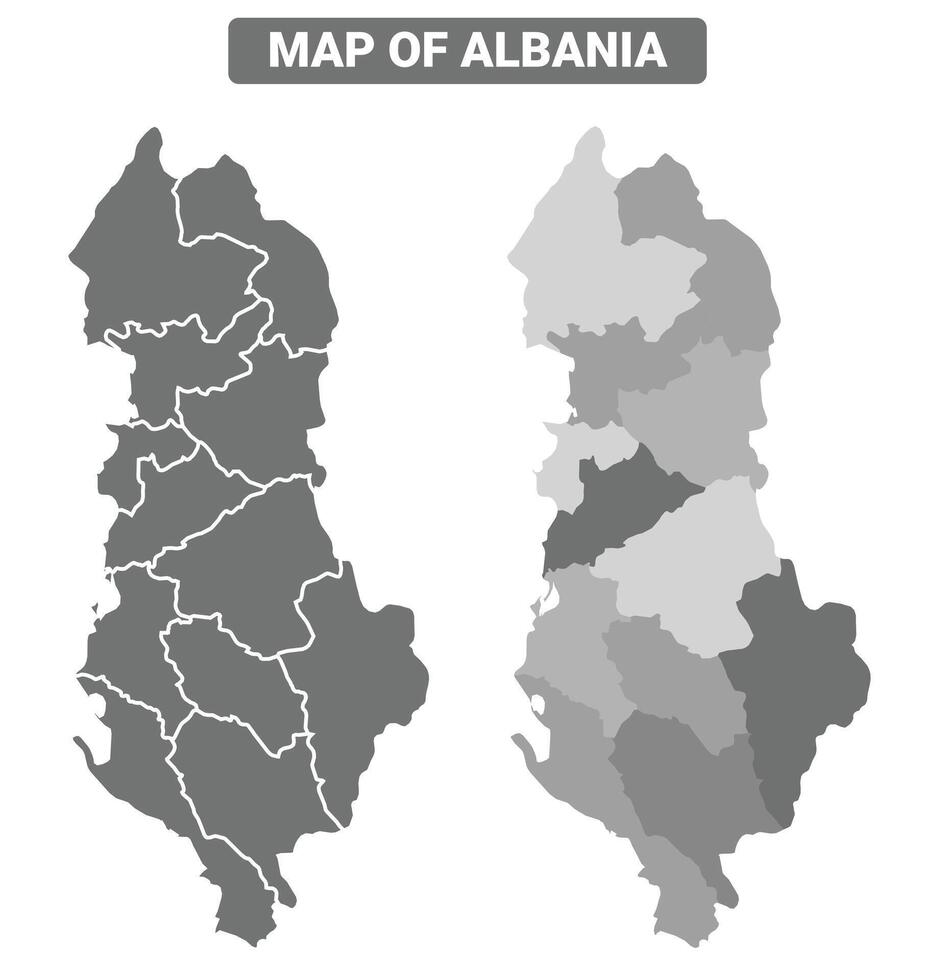Greyscale Albania political map with borders of region illustration set vector