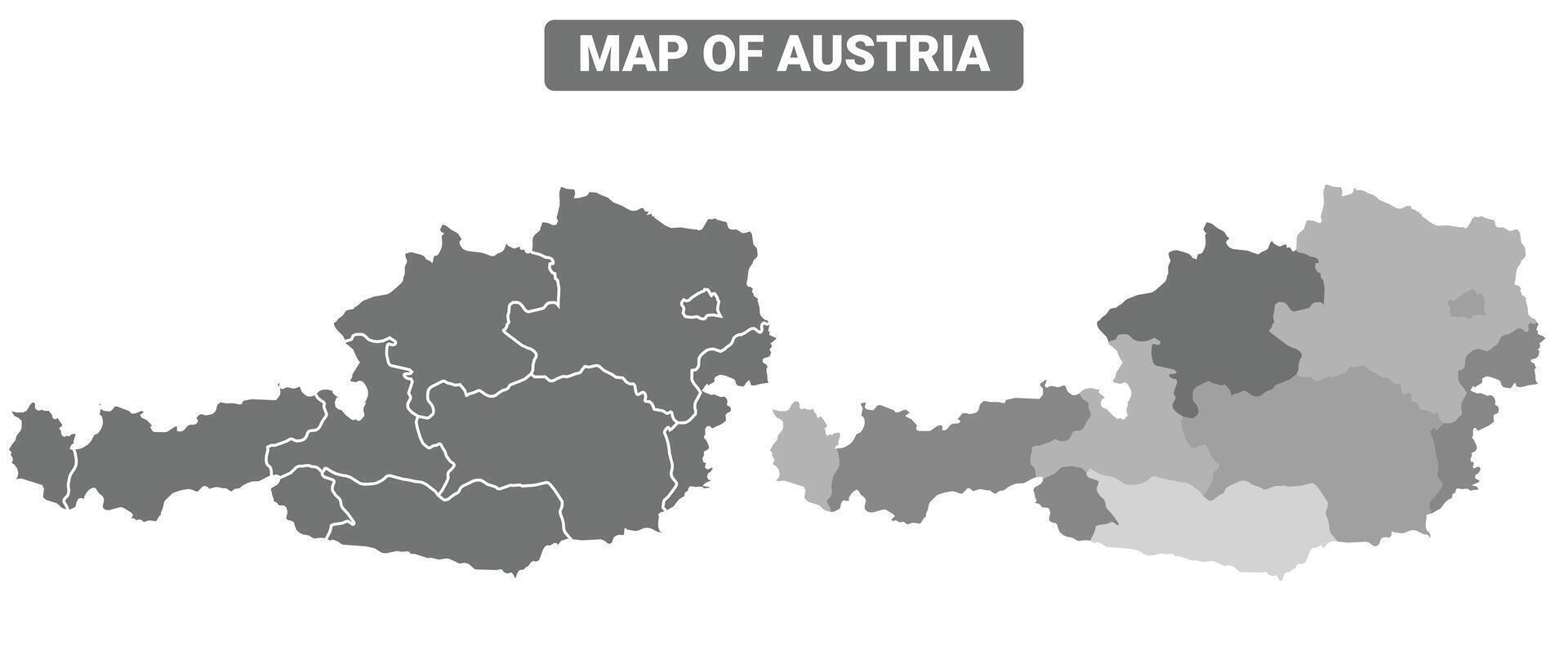 Greyscale Austria political map with borders of region illustration set vector