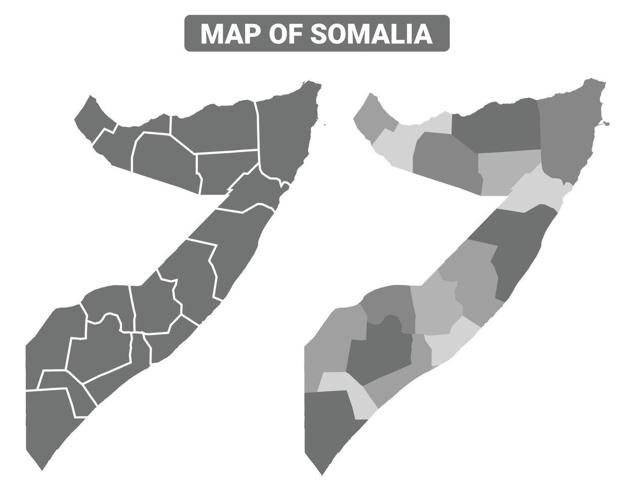 Greyscale Somalia political map with borders of region illustration set vector