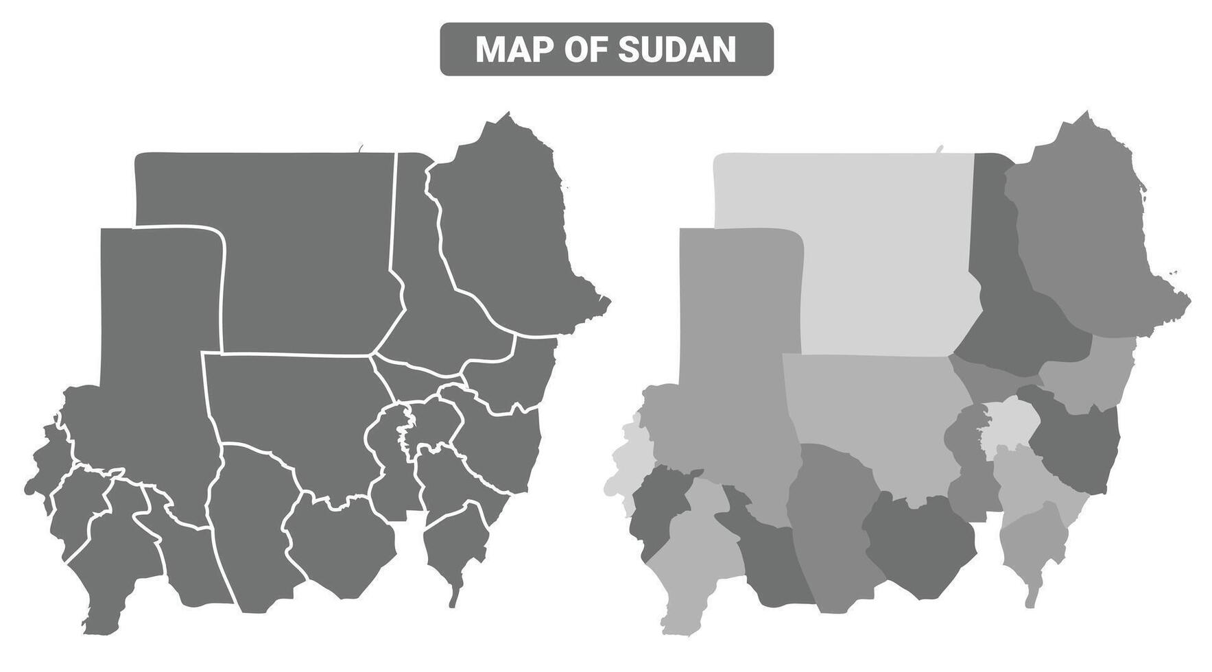 Greyscale Sudan political map with borders of region illustration set vector