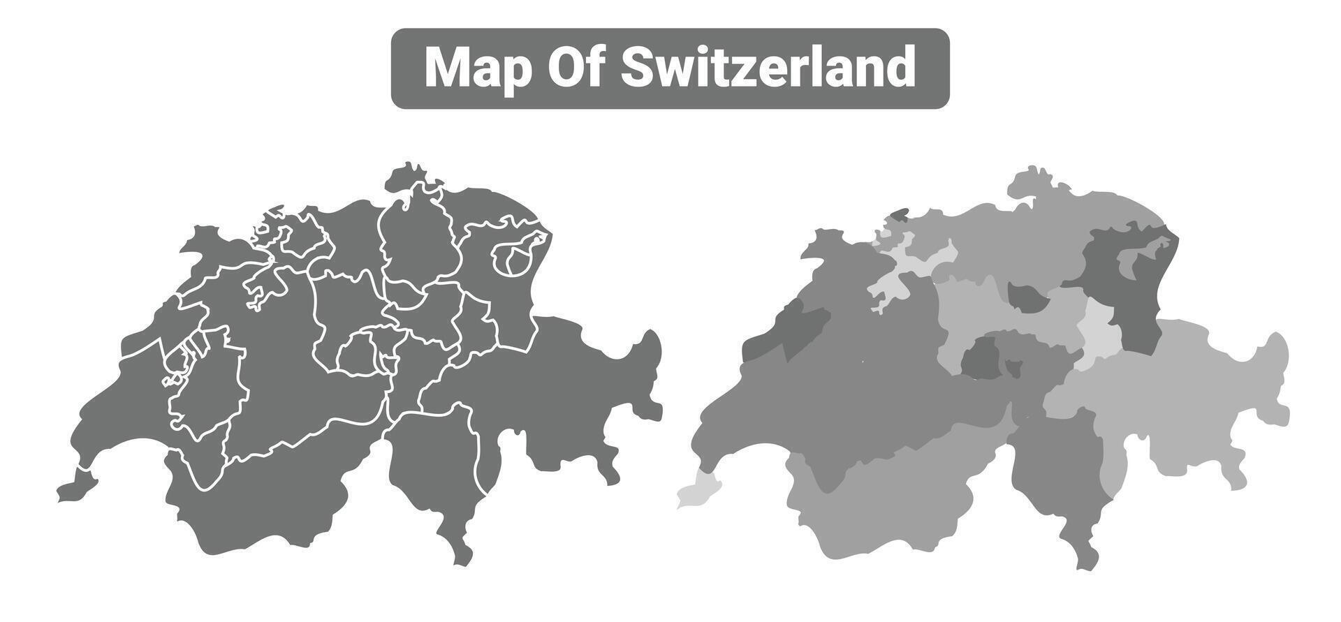 Greyscale Switzerland political map with borders of region illustration set vector