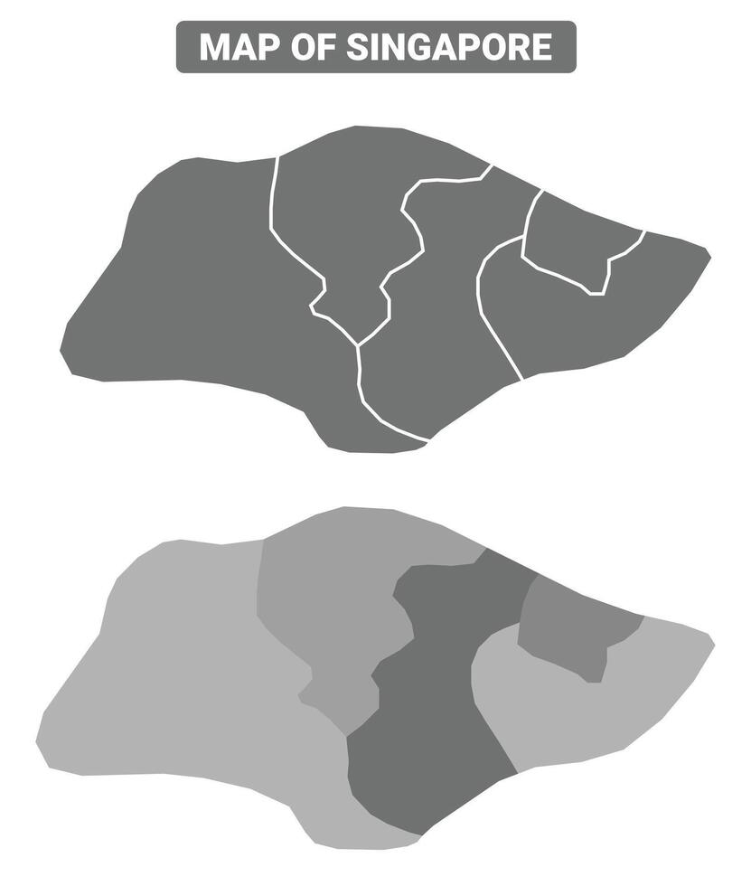 Greyscale Singapore political map with borders of region illustration set vector