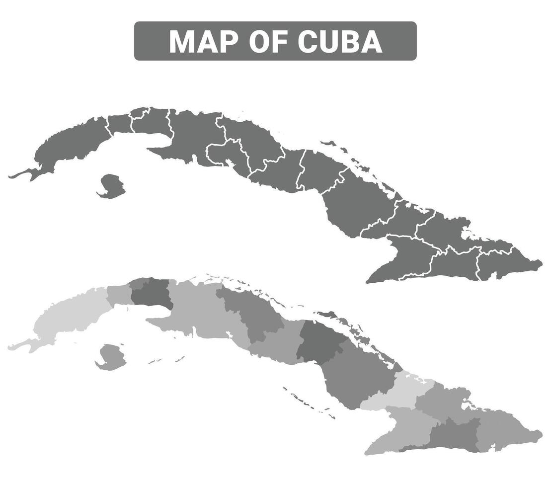 Greyscale Cuba political map with borders of region illustration set vector
