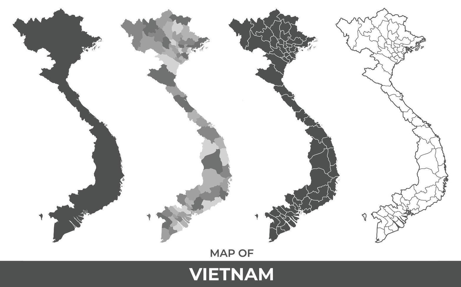 Collection of Vietnam country grey political maps set with border outline illustration vector