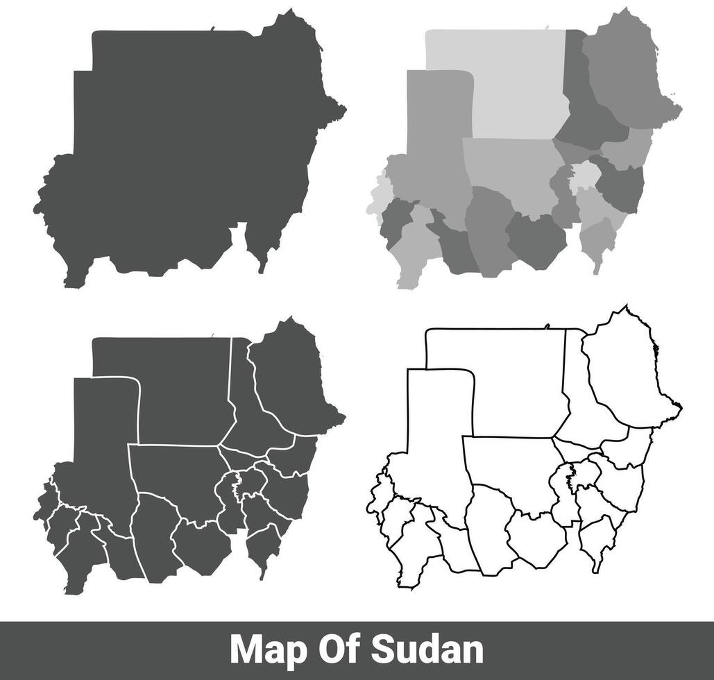 Collection of Sudan country grey political maps set with border outline illustration vector