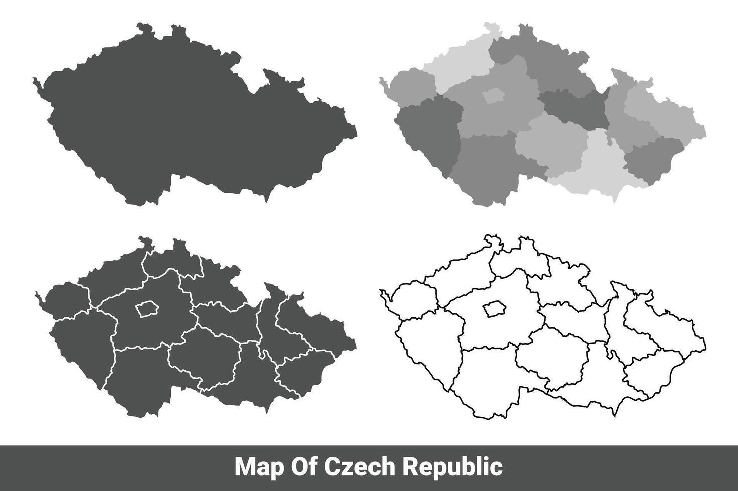 Collection of Czech Republic country grey political maps set with border outline illustration vector