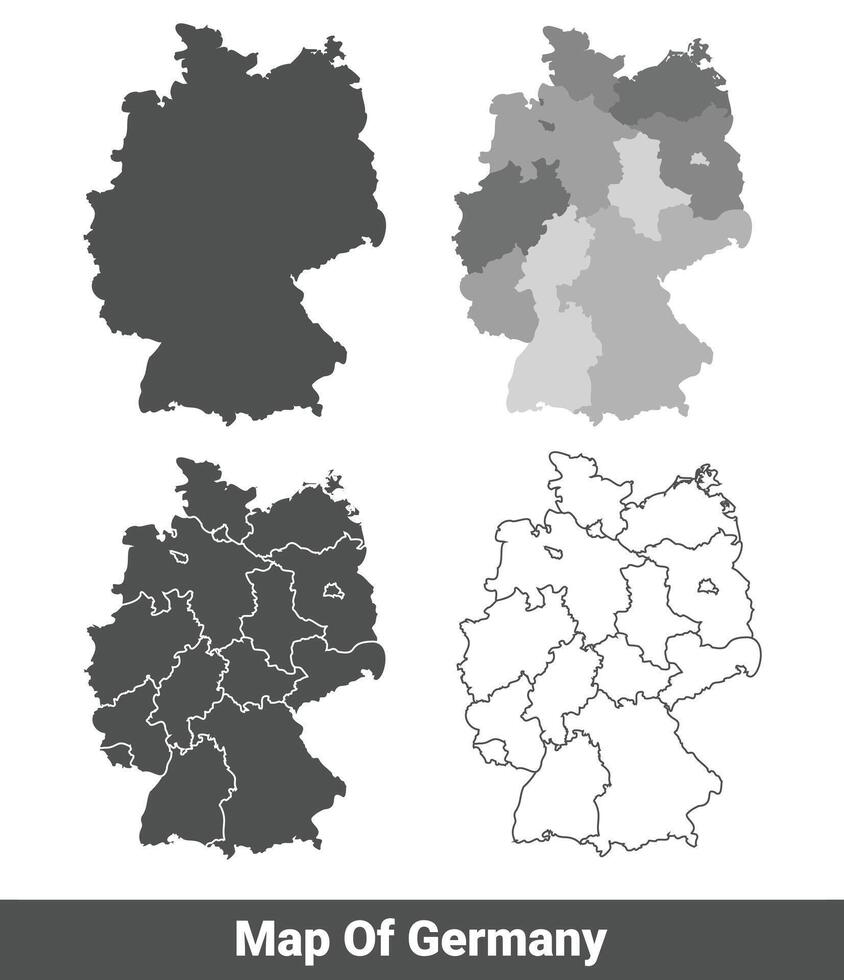 Collection of Germany country grey political maps set with border outline illustration vector