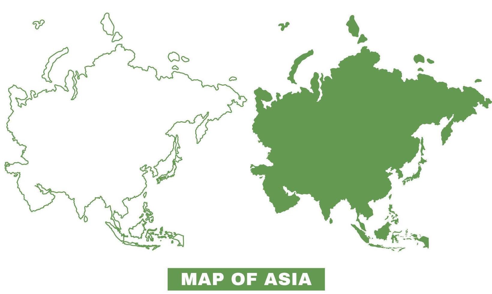 Simple Asia Outline flat map style illustration set vector