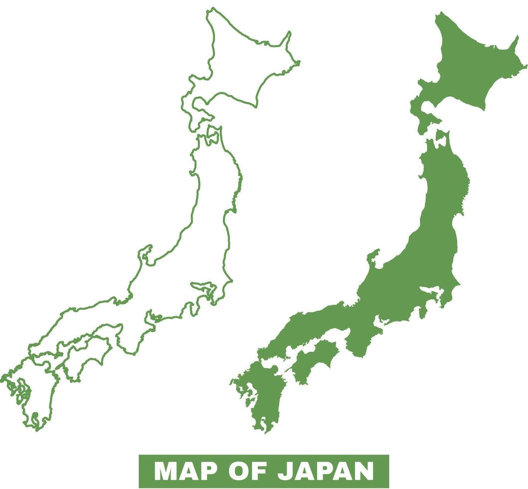 Simple Japan Outline flat map style illustration set vector