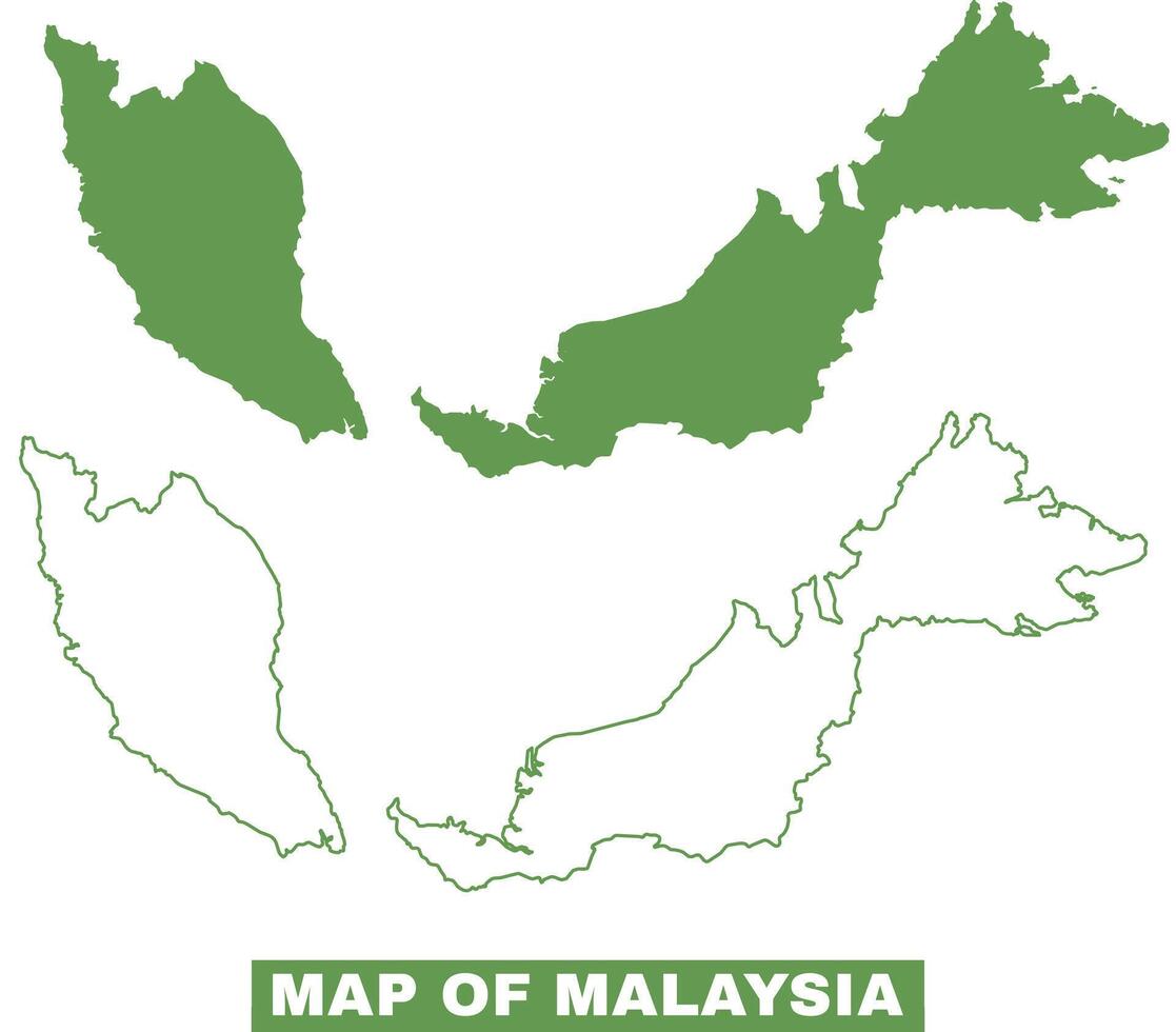 Simple Malaysia Outline flat map style illustration set vector
