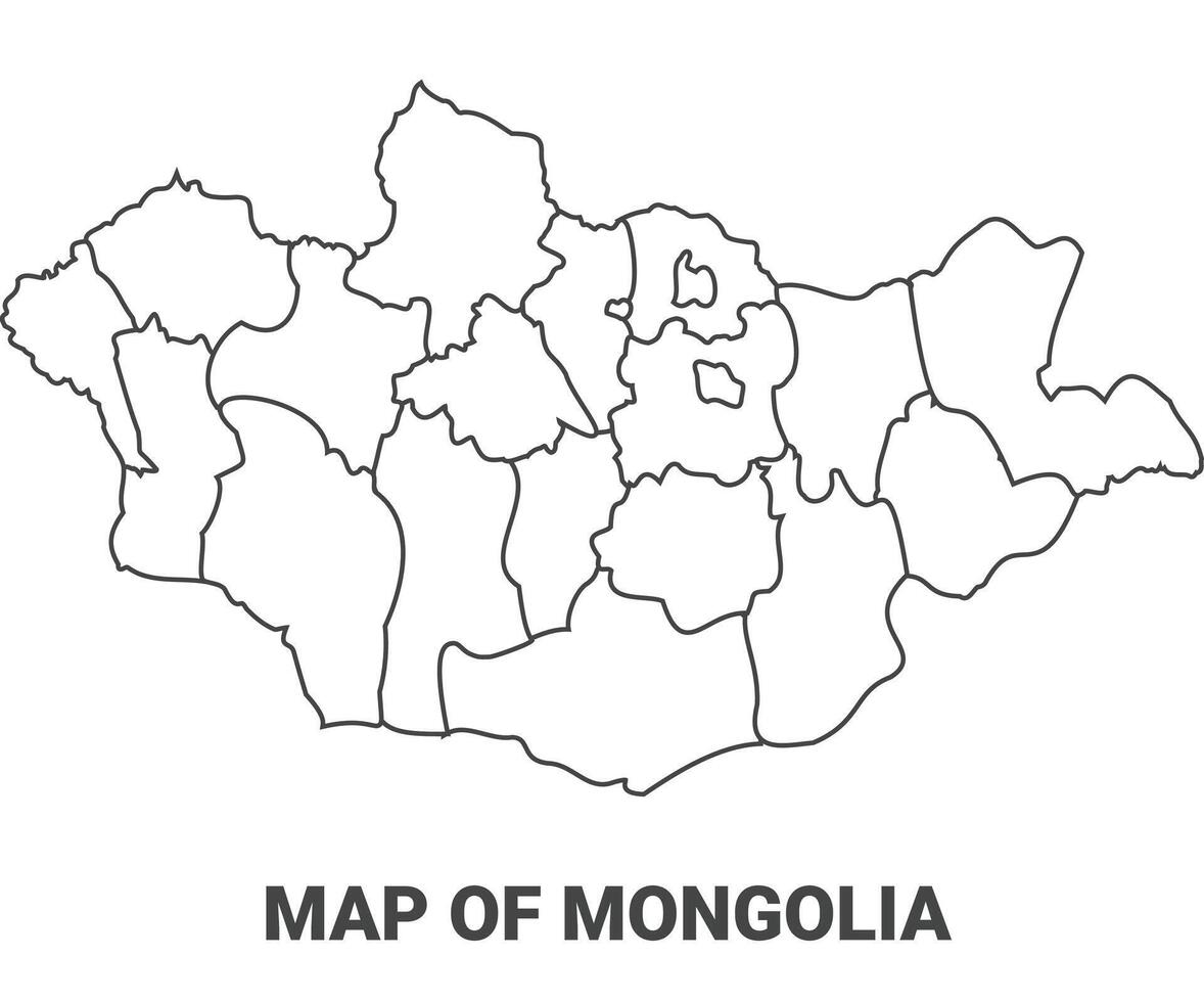Outline Mongolia Map With borders of region illustration vector