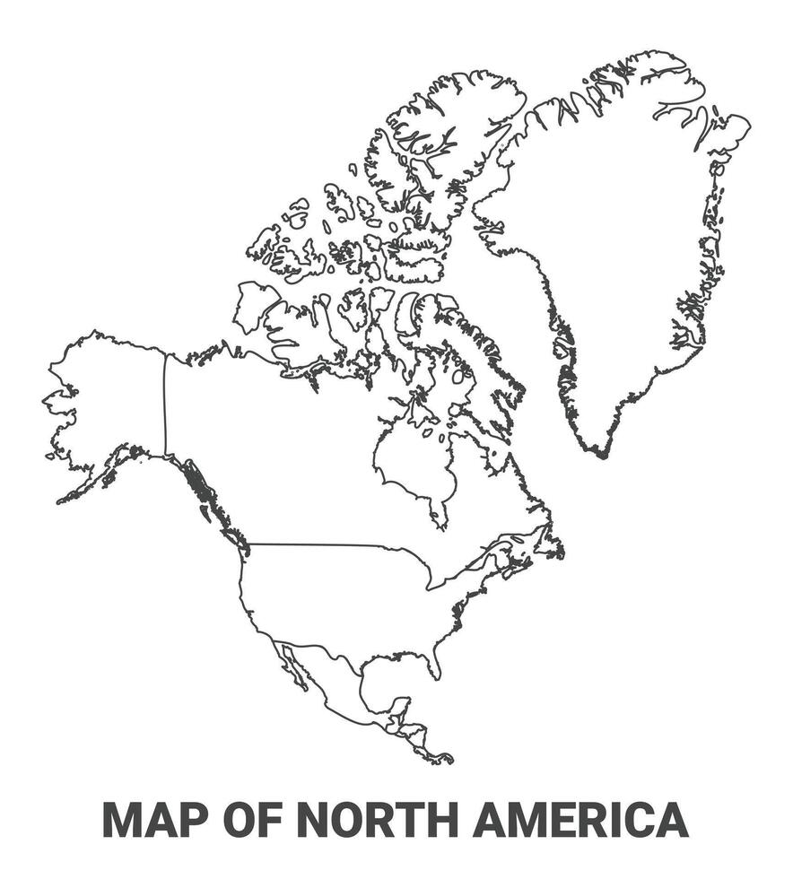 Outline North America Map With borders of region illustration vector