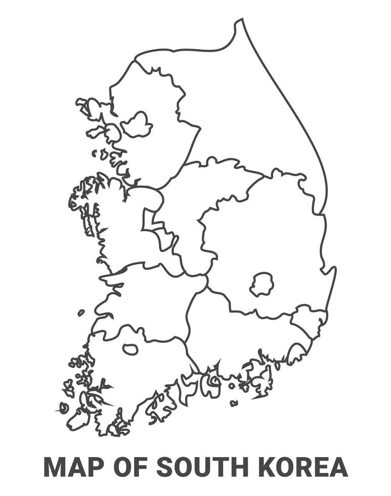 Outline South Korea Map With borders of region illustration vector