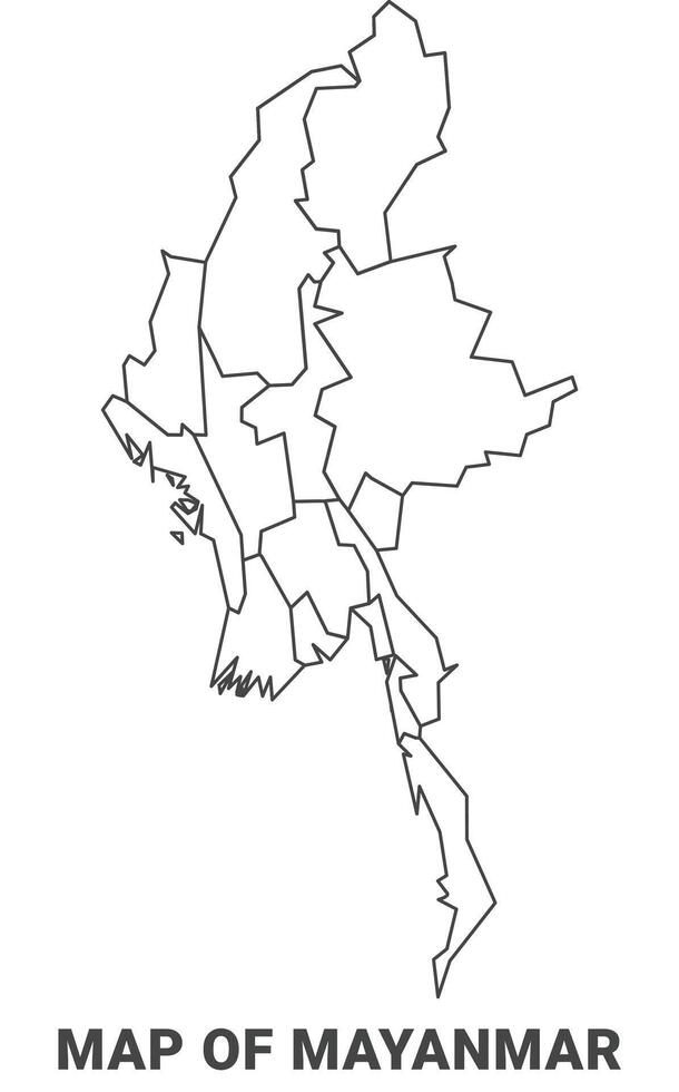 Outline Mayanmar Map With borders of region illustration vector