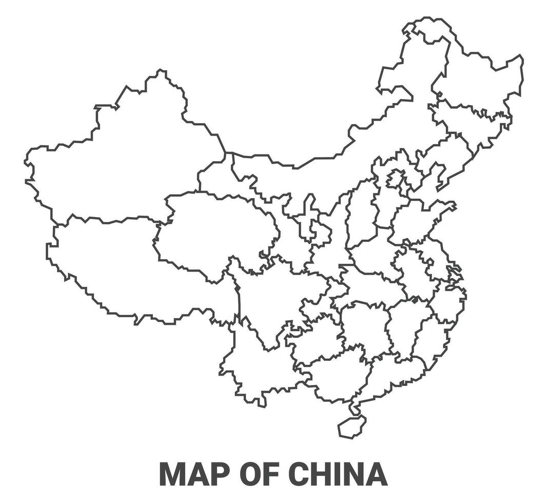 Outline China Map With borders of region illustration vector