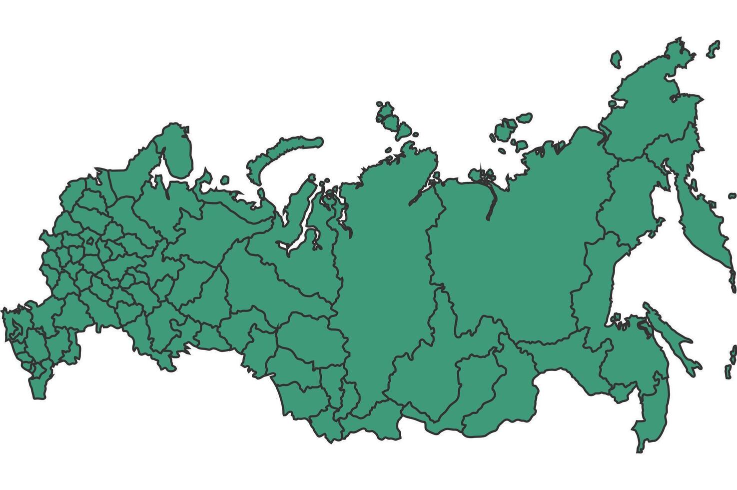 Green Russia simple map with states border outline illustration vector