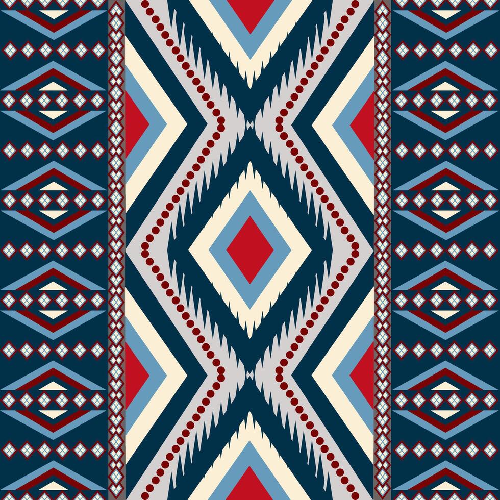 Seamless Geometric Ethnic Pattern with Diamond Shapes and Color Blocks vector