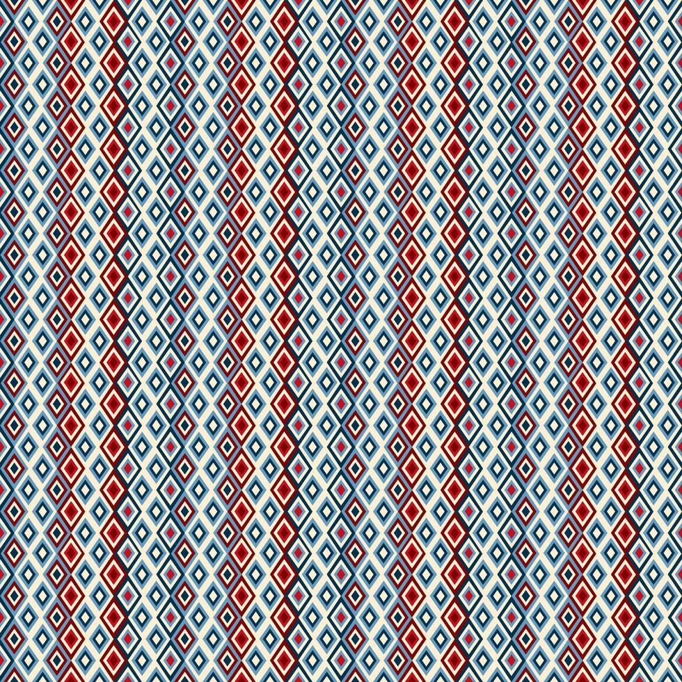 Seamless Geometric Pattern with Repeating Diamond Shapes in Red, Blue, and White Color Scheme vector