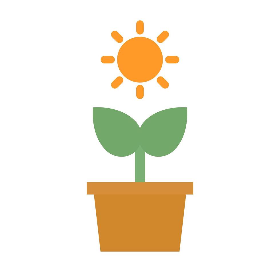 Sun and potted plant icon. Photosynthesis icon. vector