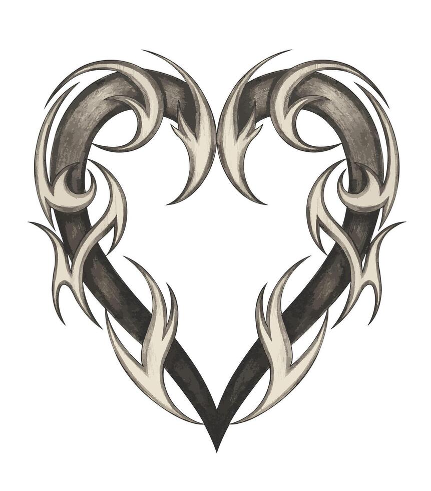 Heart mix graphic tattoo design by hand drawing on paper make graphic . vector
