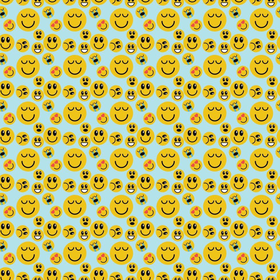 abstract faces with different emotions. Seamless background with various colorful characters. cartoon style. flat design. Set of emoticons for print, paper, fabric. vector
