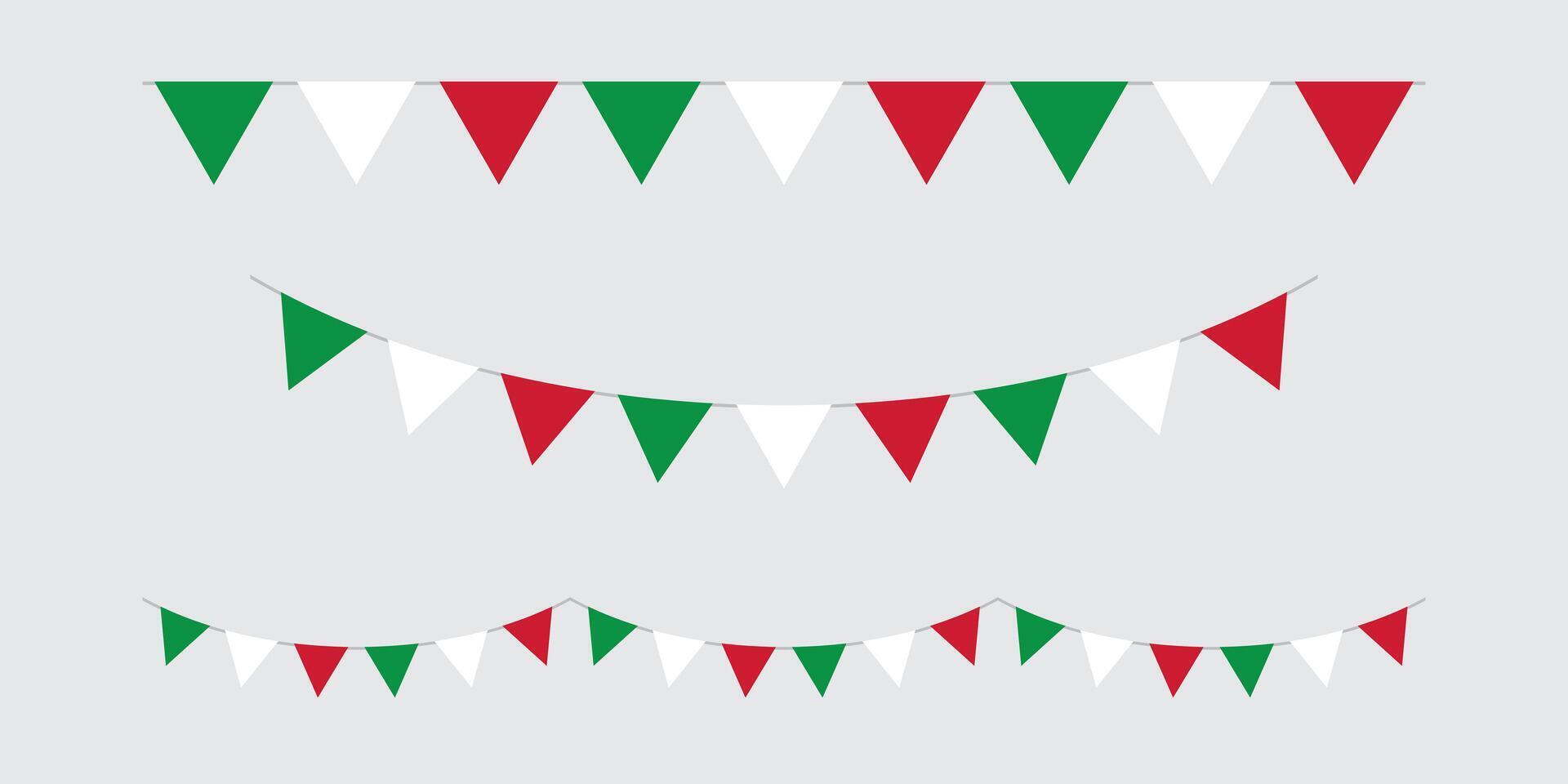 Set of seamless national flag of Italy triangle party bunting border. Flat design illustration. vector