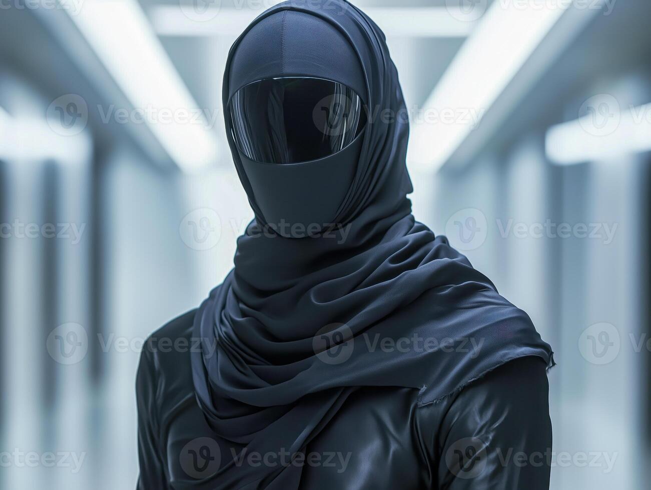 A woman in black clothing and a black veil photo