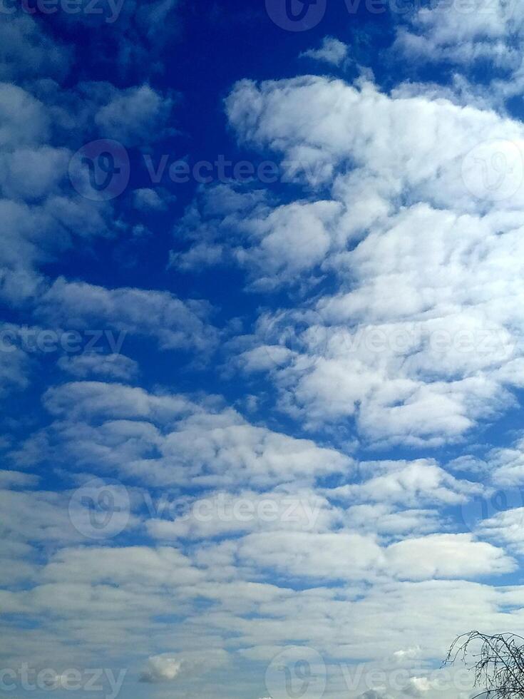 Fluffy white clouds drifting across a vibrant blue sky on a bright, sunny day photo