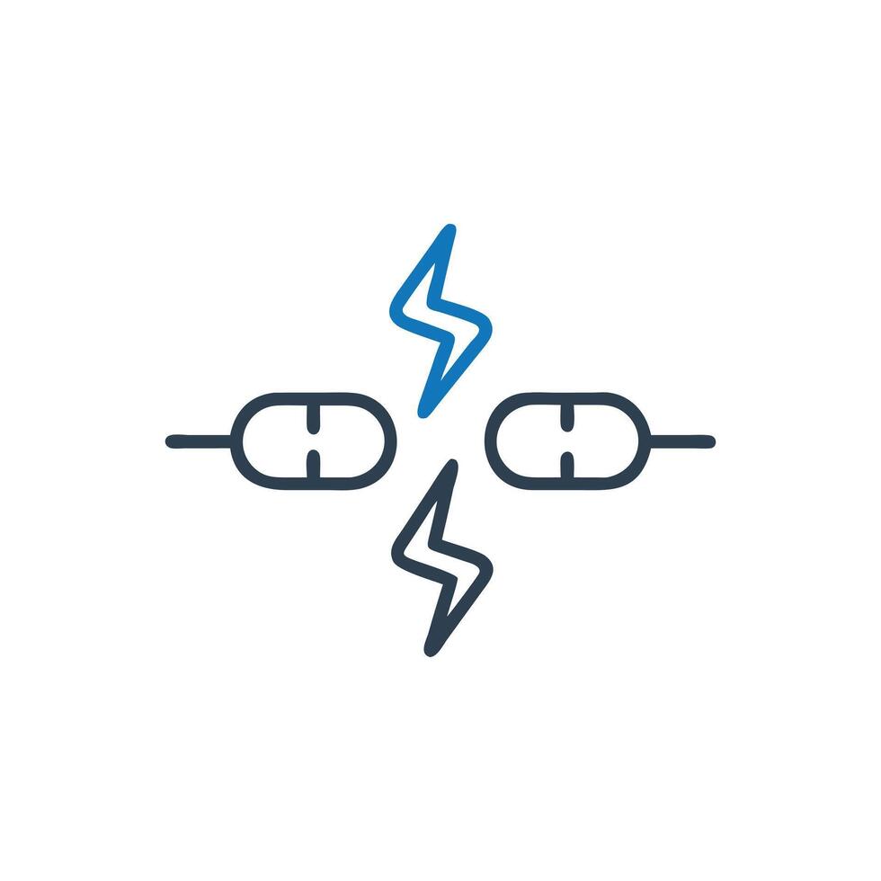 Lightning bolt icon, Two pronged power cord symbol, Electric power cord icon vector