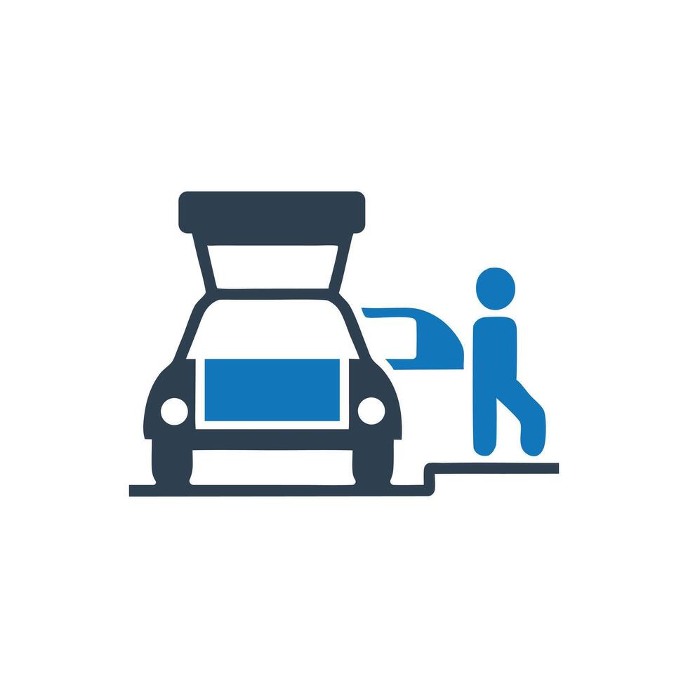 Person Placing Box Into Car Trunk Icon, Person Loading Box Into Vehicle Icon vector