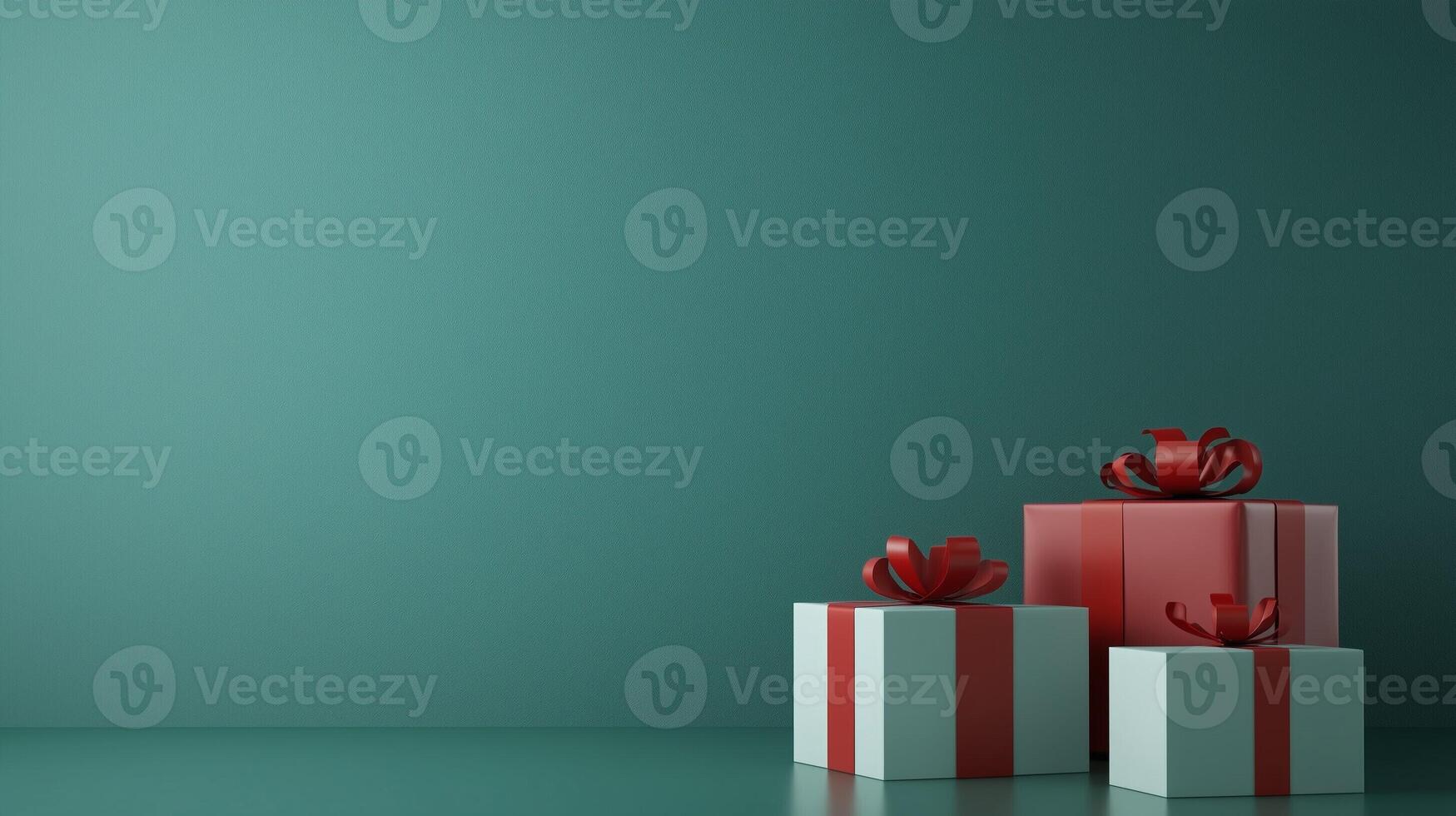 Minimalist Merry Christmas and Happy New Year greeting card or web banner with gift boxes, copy space for text. Minimal art banner, poster, cover template photo