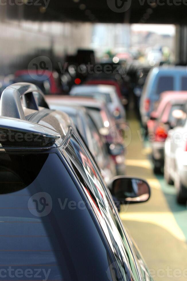 Waiting cars in lines photo