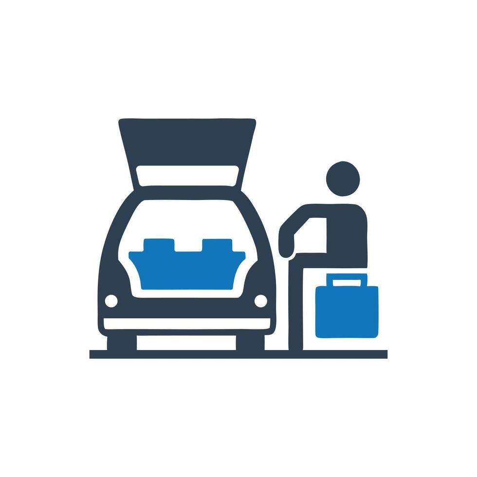 Person Placing Box Into Car Trunk Icon, Person Loading Box Into Vehicle Icon vector