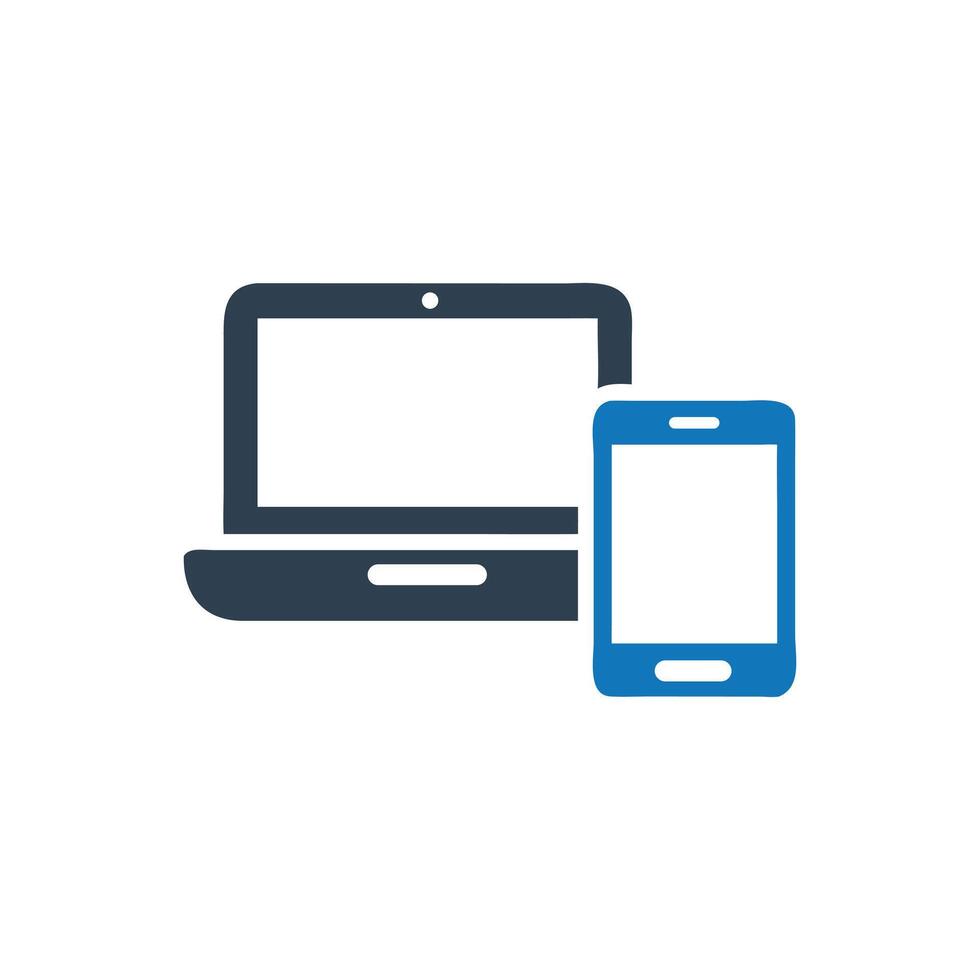 Laptop And Smart Phone Icon, Laptop computer with cell phone icon vector