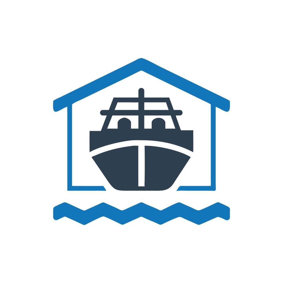 Boat In Dry-dock Icon, Boat Storage Icon vector