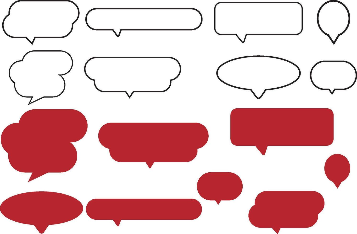 set of bubble chat line art decoration frames in hand drawn style vector