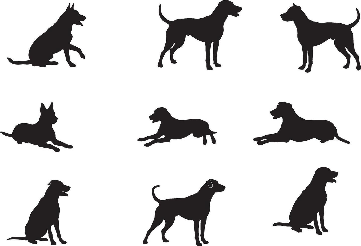 Collection of Dog Silhouettes. Variety of Breeds in Detailed Outlines vector