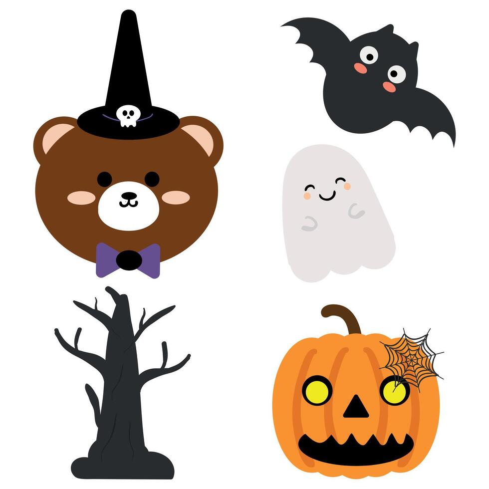 Hand drawing cartoon halloween sticker set. cute sticker for halloween vibes, doodle set vector
